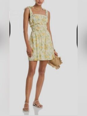 Aqua Yellow Floral Smocked Sundress